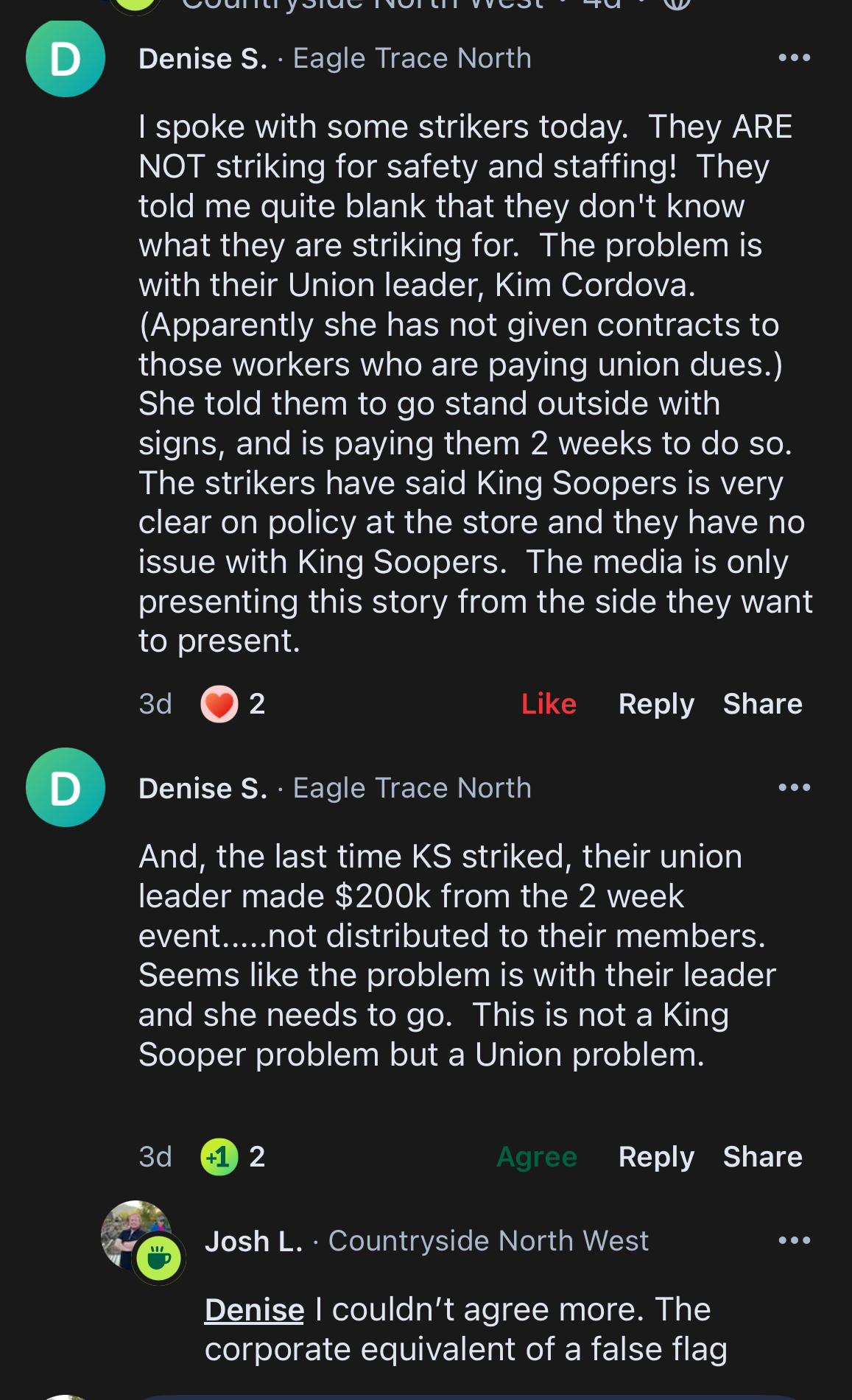 Community feedback from Denise about union leadership concerns